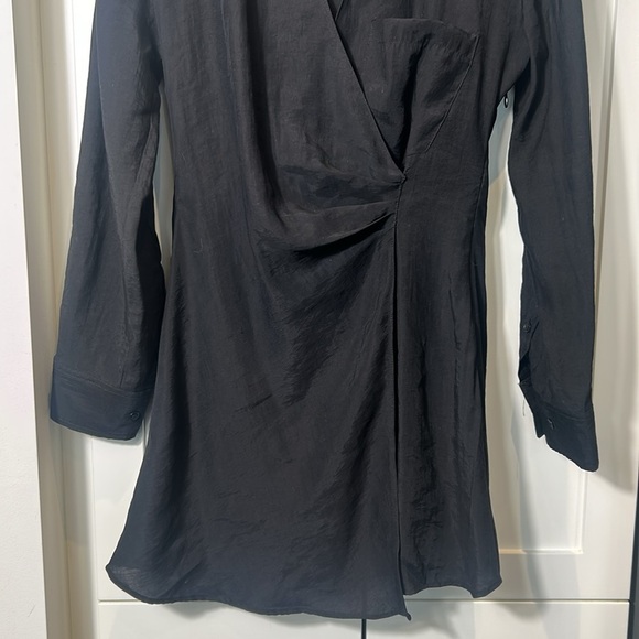 Zara Black Wrap V-Neck Long Sleeves Mini Dress Size S - Picture 3 of 17
